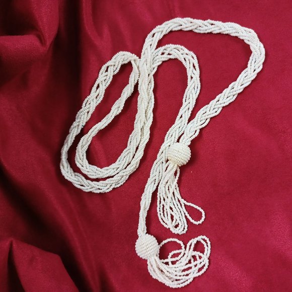 S O L D * Vintage Boho Braided Seed Bead Lariat Necklace, 46” - Picture 8 of 8